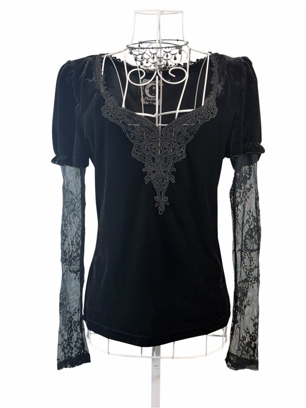 Killstar Spirit Bound Black Velvet Brocade Lace Long Sleeve Top Size M Goth Emo